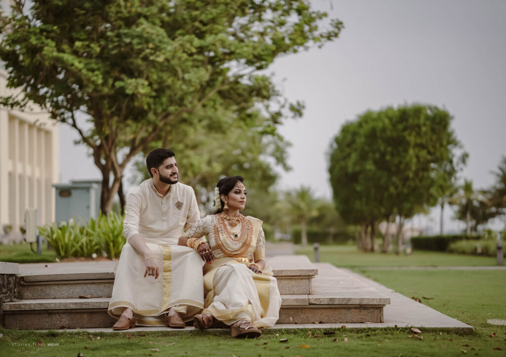 Monsoon rain post marriage photoshoot with reflections on wet ground.