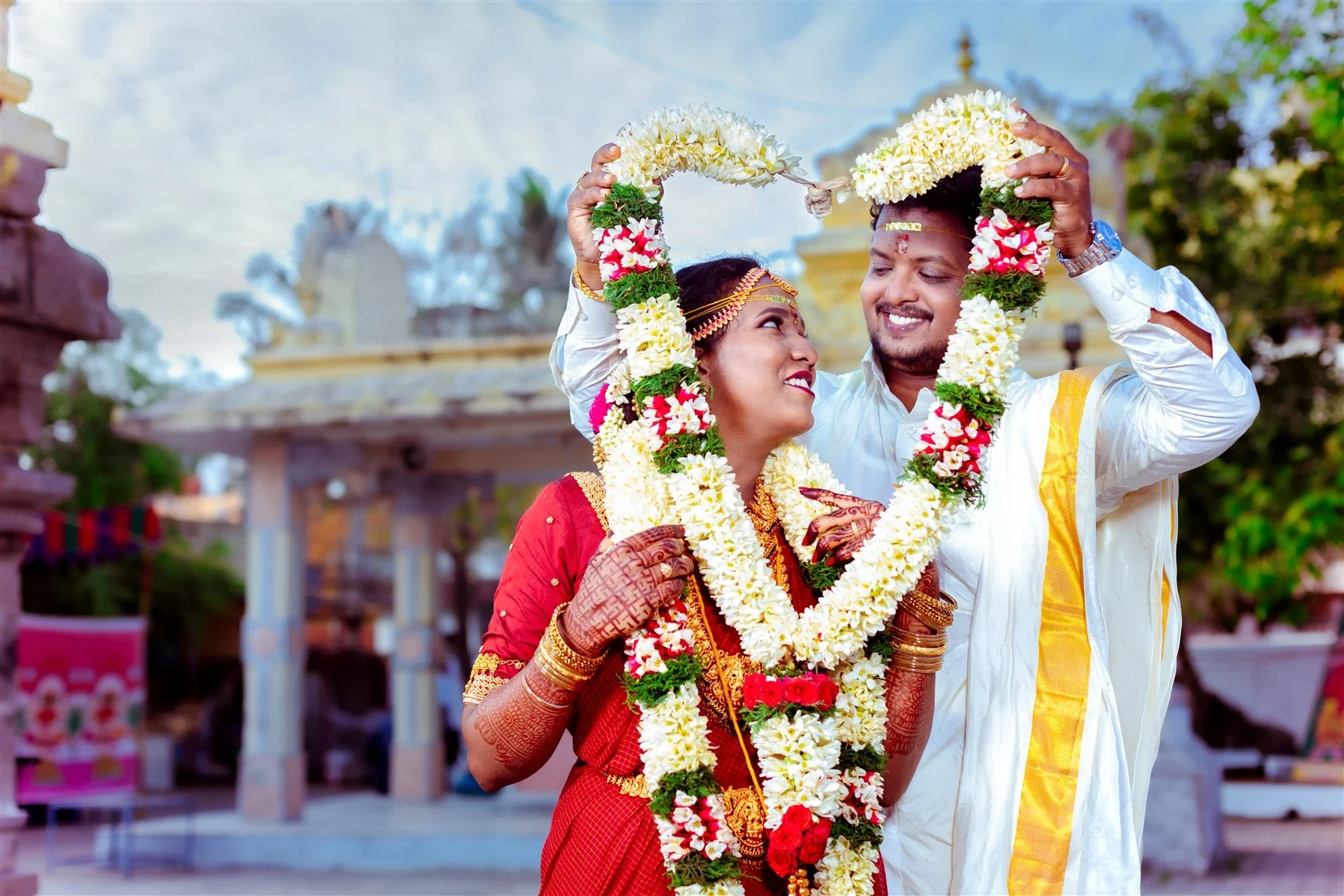 Post wedding photography in Guntur - newlywed couple outdoor shoot